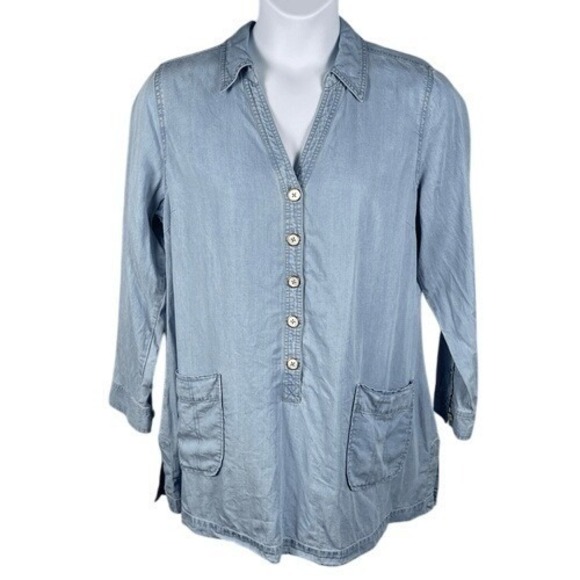 Soft Surroundings Alee Tencel Chambray Tunic PXL - Picture 2 of 12